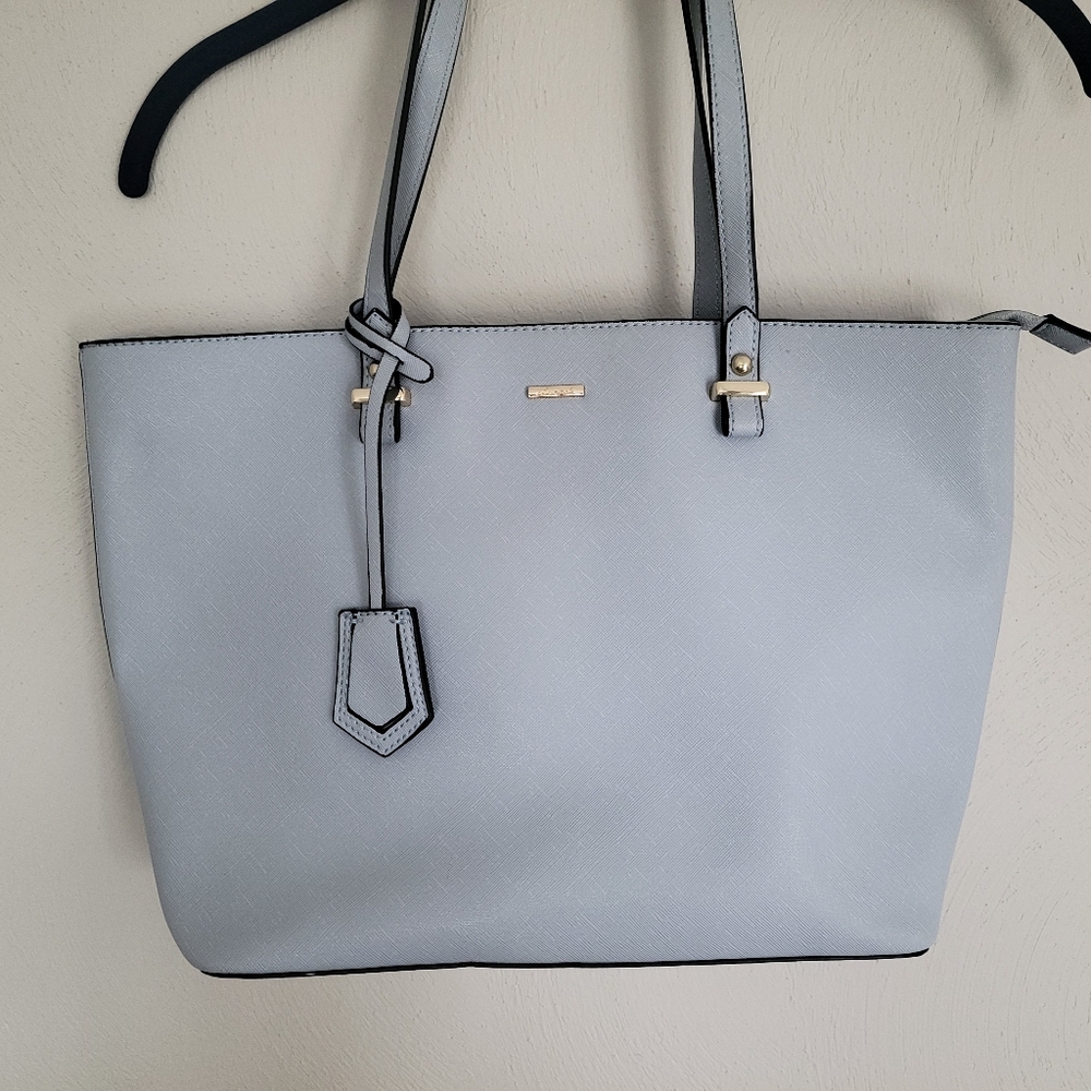 LOVEVOOK Grayish Blue Shoulder Bag Zippered, Double Handle, Vegan Leather, L/N